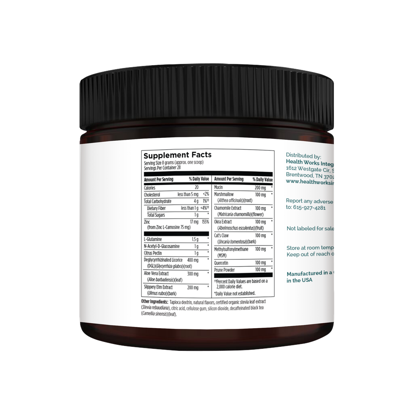 Leaky Gut Restore supplement Sup Facts - A blend of amino acids, botanicals, and minerals supporting gut health, intestinal integrity, and a healthy inflammatory response.