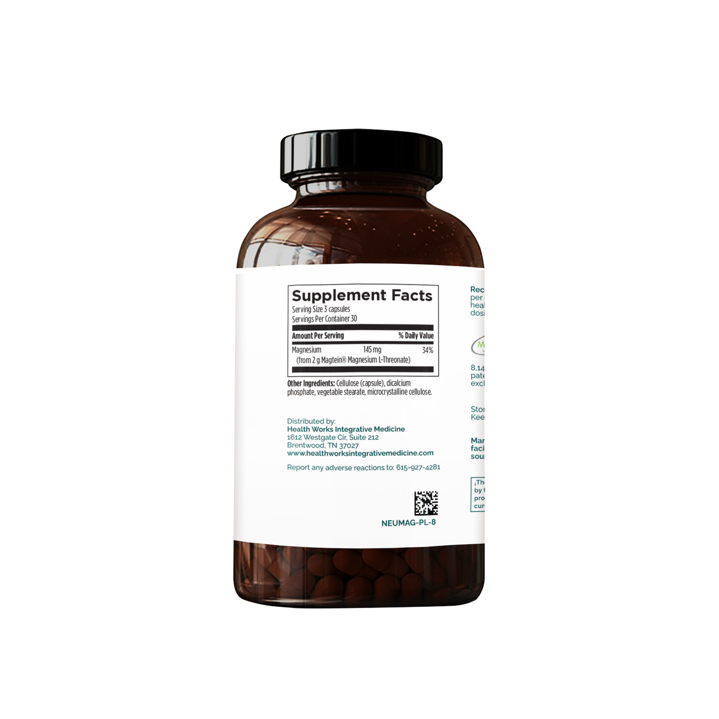 Mag Threonate supplement Sup Facts - Magnesium L-threonate formula promoting cognitive function, brain health, and memory support.