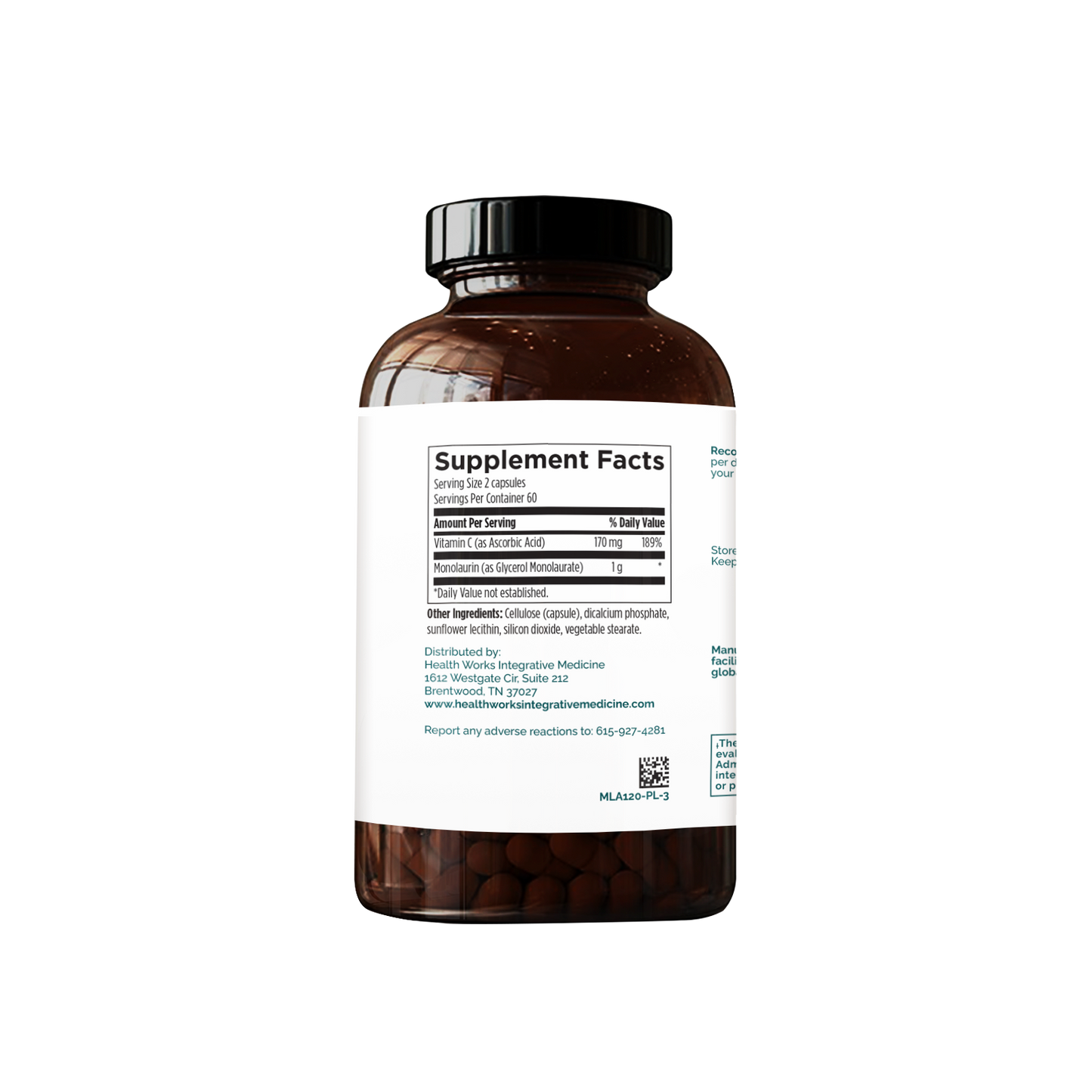 Ultra Laurin supplement Sup Facts - A monolaurin formula with vitamin C supporting immune health, gut microbial balance, and healthy inflammatory response.