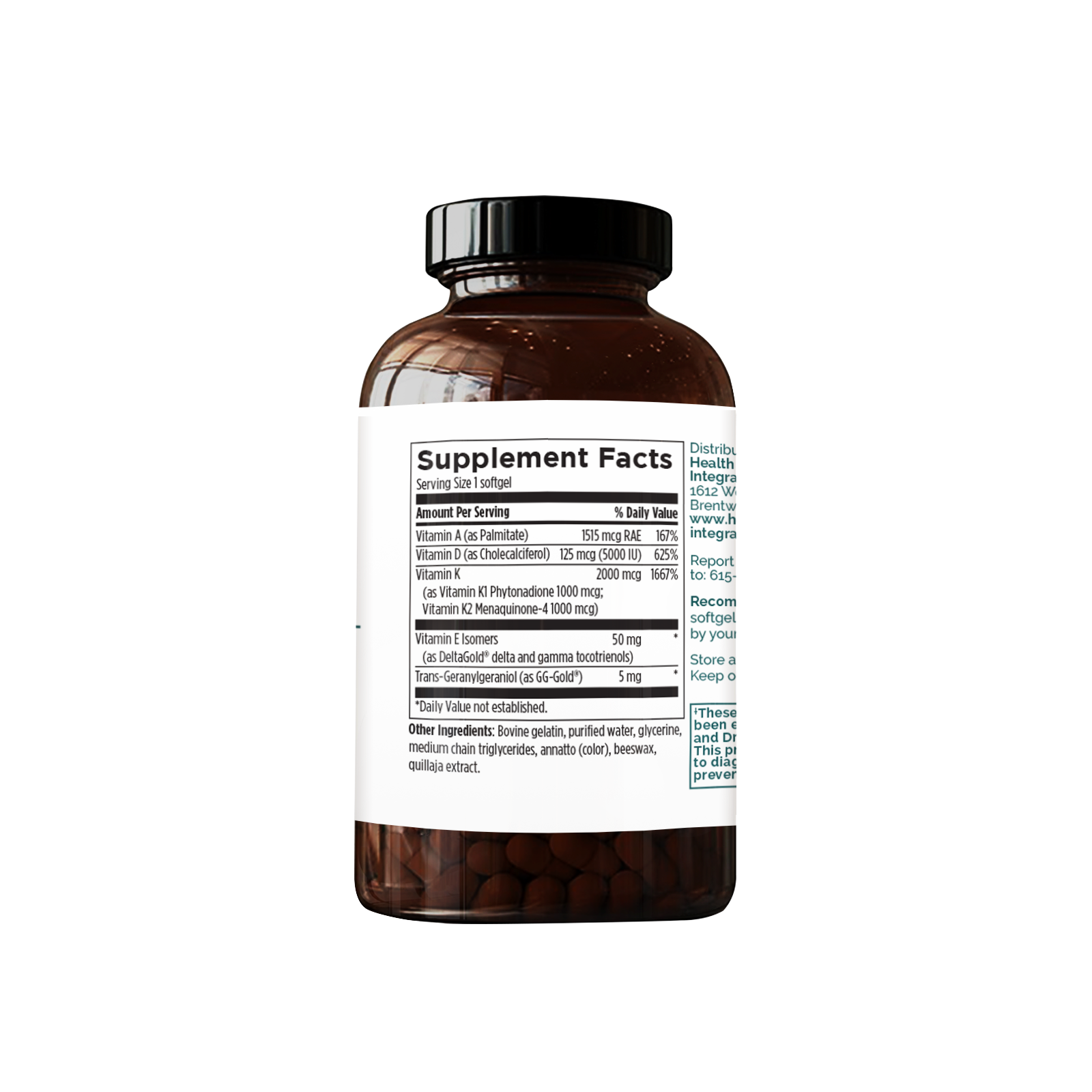 ADK Supplement Sup Facts - A blend of vitamins A, D, and K supporting bone strength, heart health, and immune function.