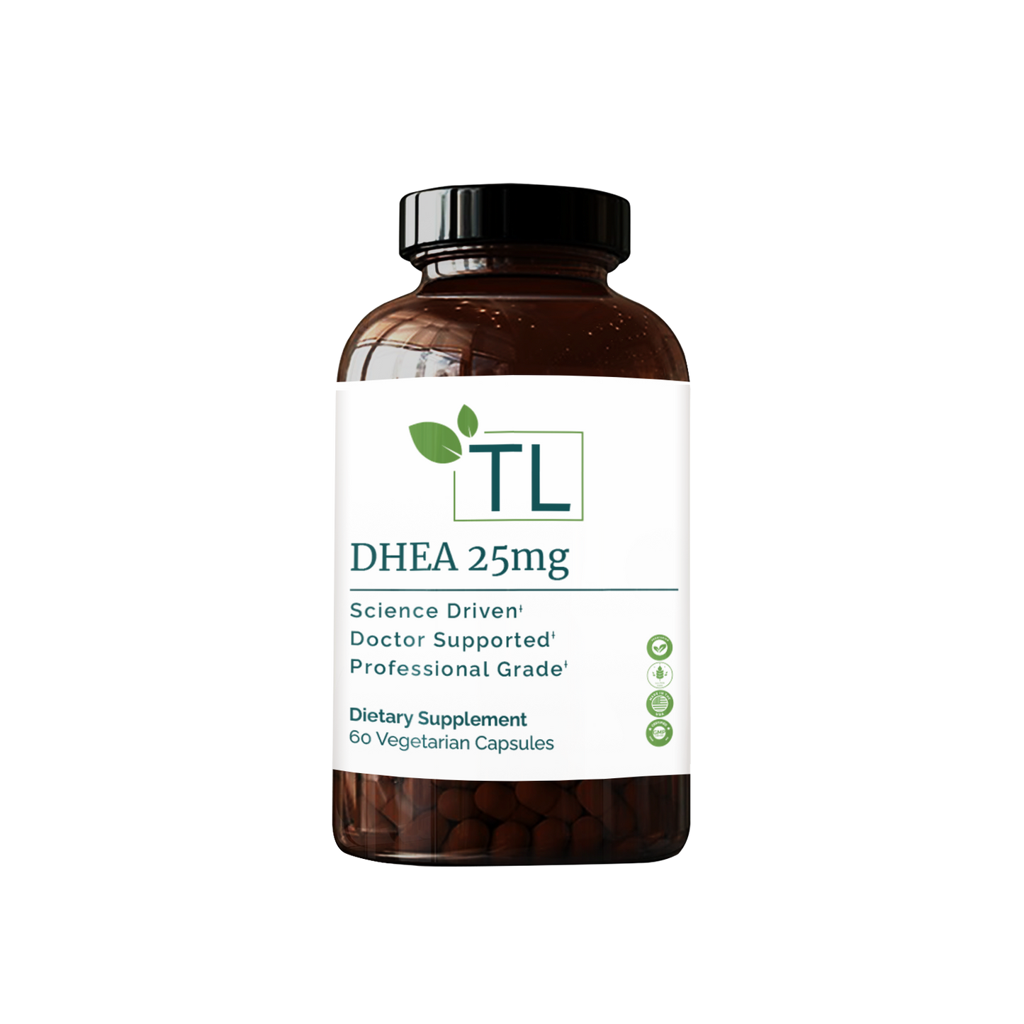 DHEA 25 supplement bottle - Supports hormonal balance, healthy aging, energy levels, and overall well-being.