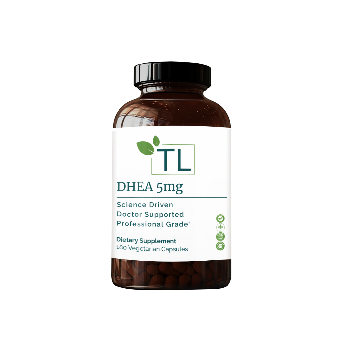 DHEA 5 supplement bottle - Supports hormonal balance, energy levels, healthy aging, and overall well-being.