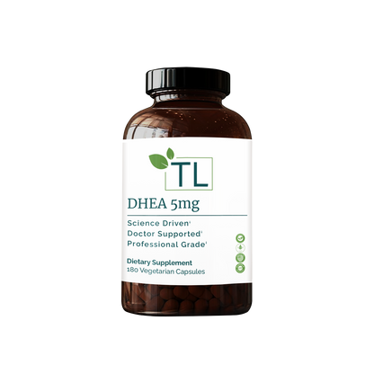 DHEA 5 supplement bottle - Supports hormonal balance, energy levels, healthy aging, and overall well-being.