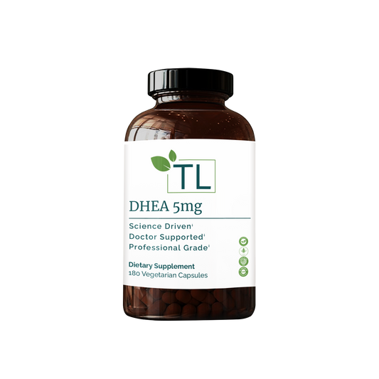 DHEA 5 supplement bottle - Supports hormonal balance, energy levels, healthy aging, and overall well-being.