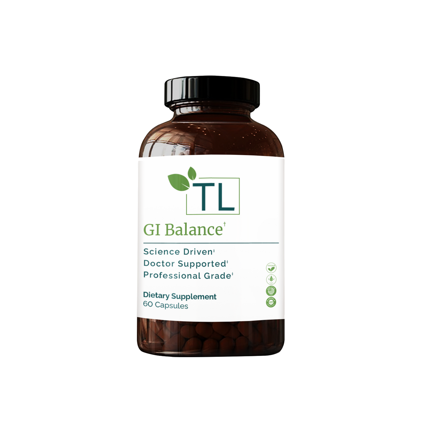 GI Balance supplement bottle - A targeted blend of nutrients and botanicals supporting gut microbial balance and digestive health.
