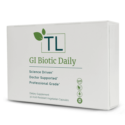 GI Biotic Daily supplement bottle - A daily probiotic blend supporting gut health, microbiome balance, and immune function.