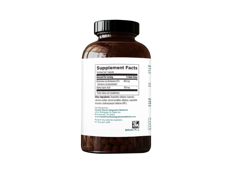 Glucose Control supplement Sup Facts - A blend of berberine and alpha-lipoic acid supporting healthy blood sugar metabolism and cardiovascular health.