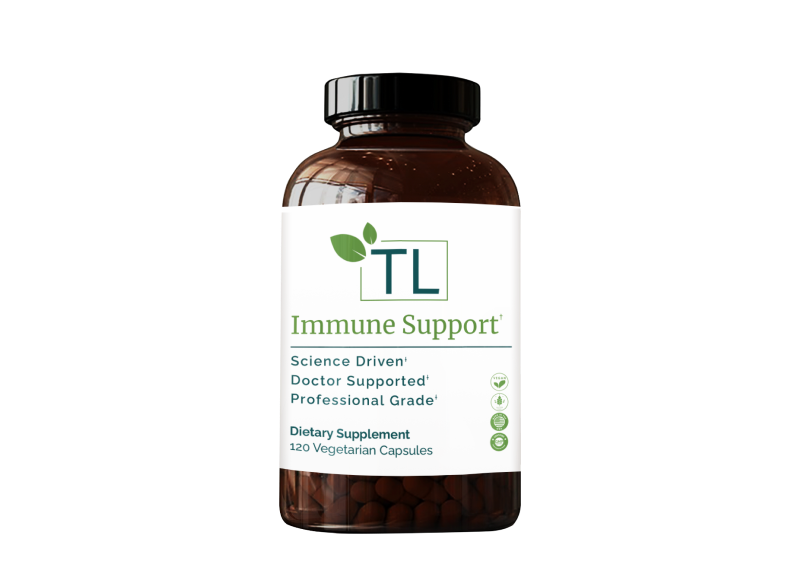 Immune Support supplement bottle - A blend of herbs and nutrients designed to support immune function and promote a healthy inflammatory response.