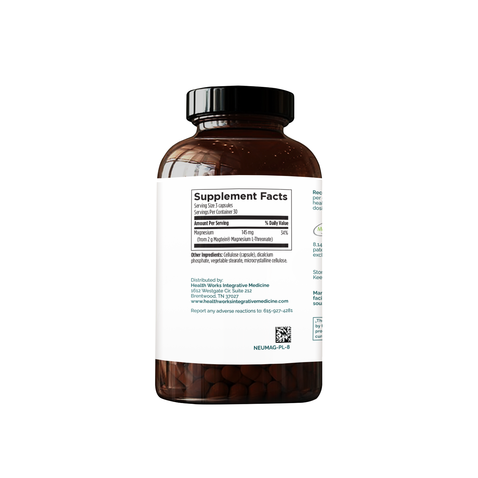 Mag Threonate supplement Sup Facts - Magnesium L-threonate formula promoting cognitive function, brain health, and memory support.