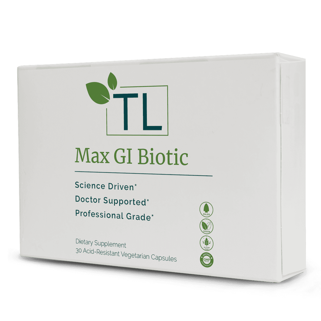 Max GI Biotic supplement bottle - An advanced probiotic blend supporting gut health, microbiome balance, and digestive wellness.