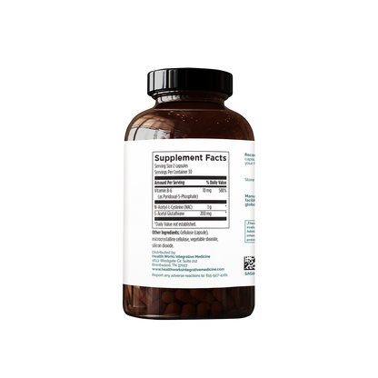 NAC Glutathione Complete supplement Sup Facts - A powerful blend of NAC and glutathione supporting antioxidant status, detoxification, and immune health.
