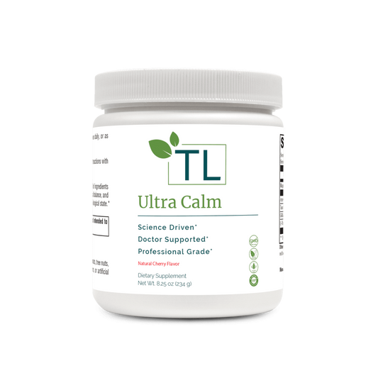 Ultra Calm supplement bottle - A powdered drink mix supporting stress relief, relaxation, and emotional balance.